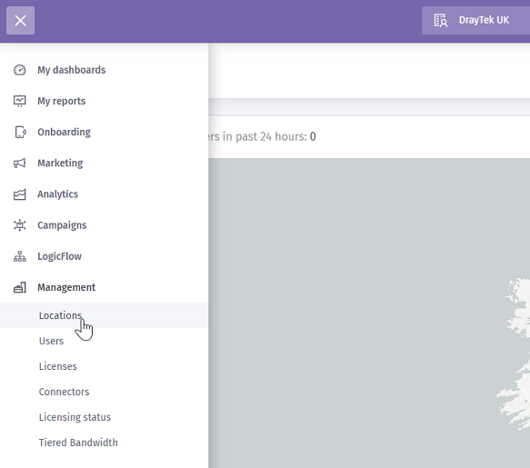 a screenshot of Purplw wifi Management page
